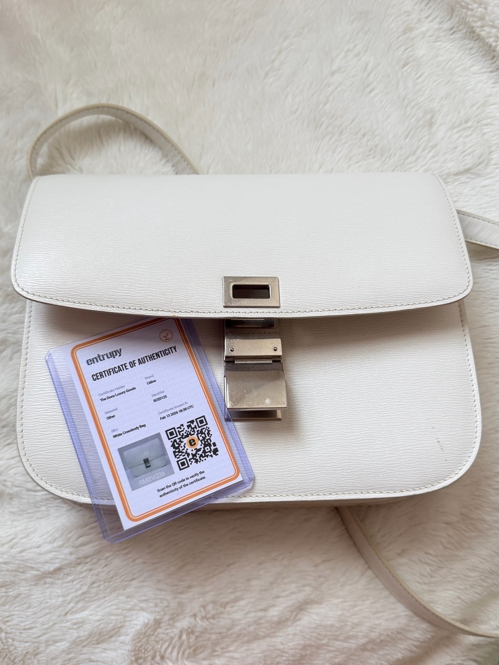 Celine White Leather Shoulder Bag with Silver Hardware